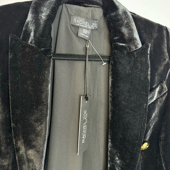 Rachel Zoe Black Velvet Double Breasted Military Jacket Gold Button Women's XS - Picture 10 of 12